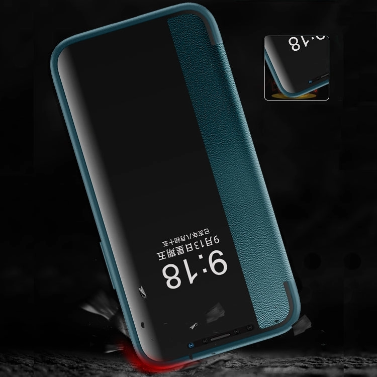 For iPhone 13 Magnetic Side Window View Shockproof Horizontal Flip Leather Case