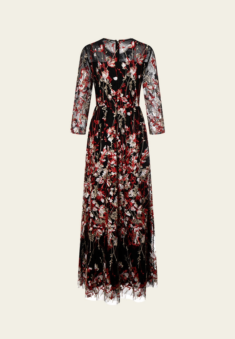 Frayed-hem Crystal-detail Embroidered-motif Organza Dress