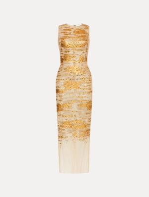 Gold Foil Sequin Embroidered Dress