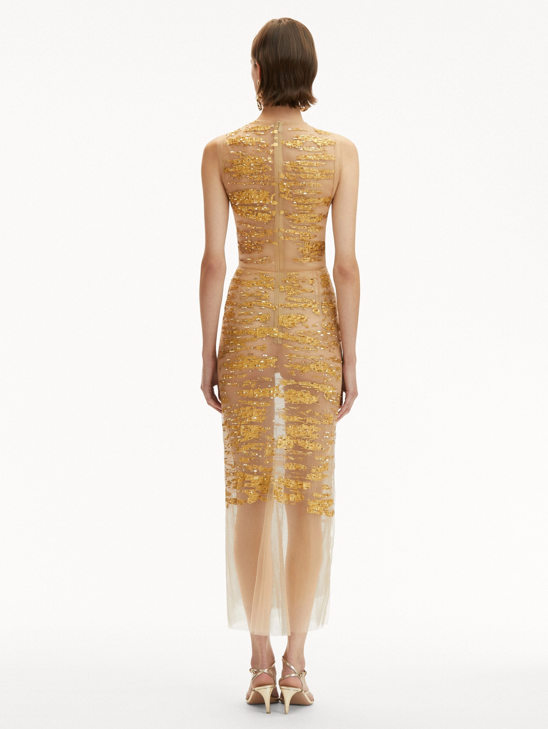 Gold Foil Sequin Embroidered Dress