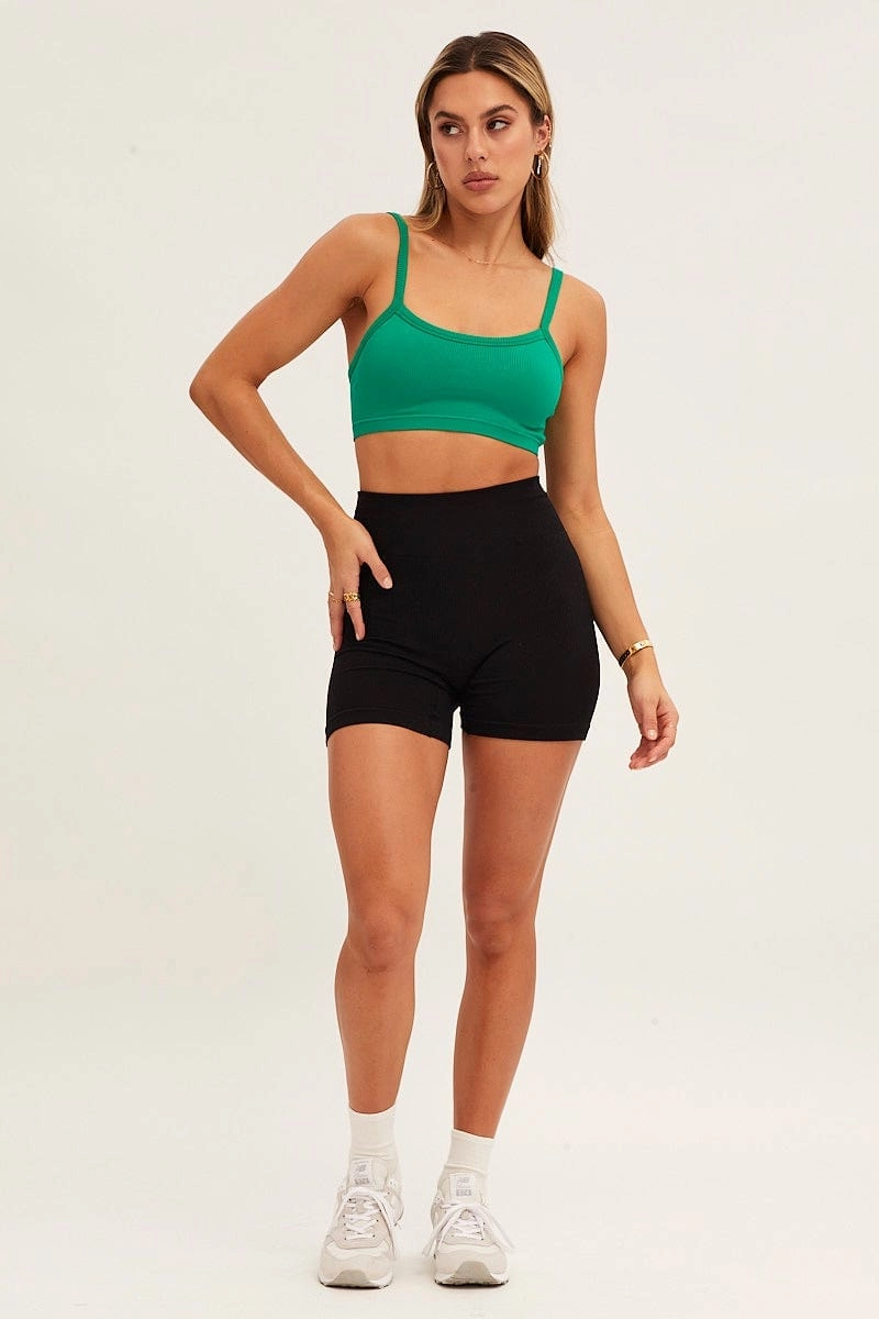 Green Bralette Crop Round Neck Seamless