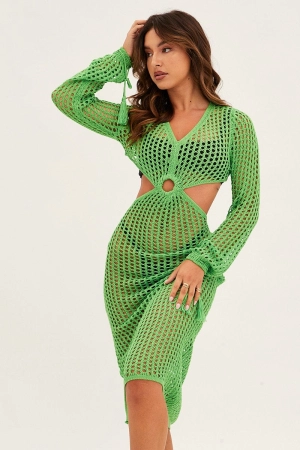 Green Crochet Cutout Knit Dress