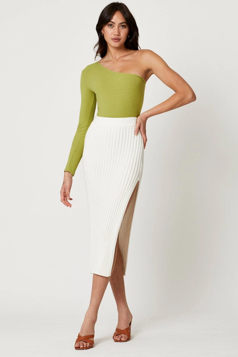Green One Shoulder Ribbed Top