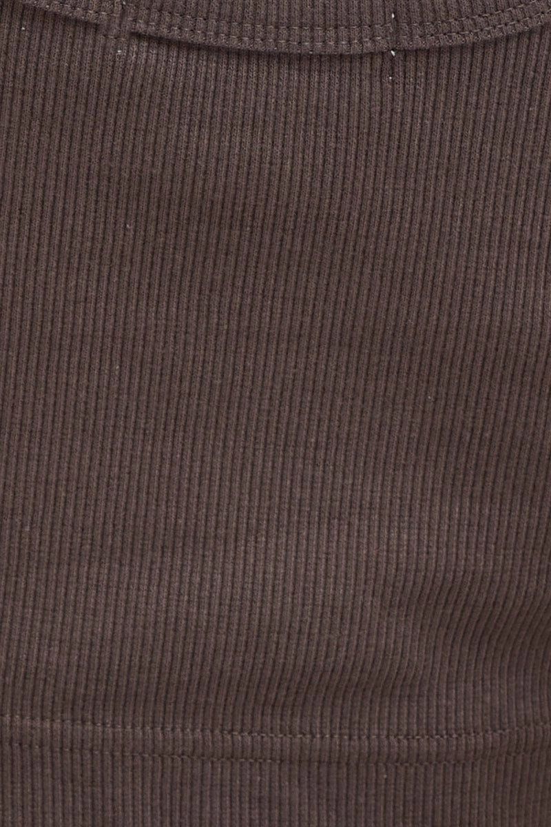 Grey Crop Top Cotton Blend Rib Tank Elasticated Hem