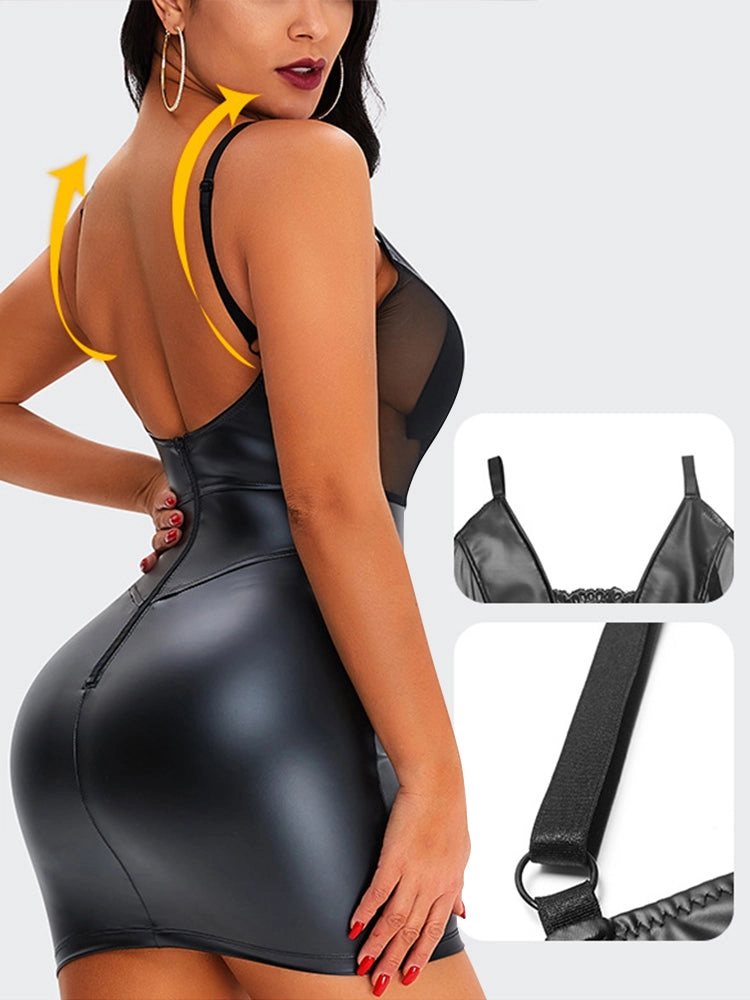 Lace PU Leather Backless Sling Pack Hip Control Shape Dresses