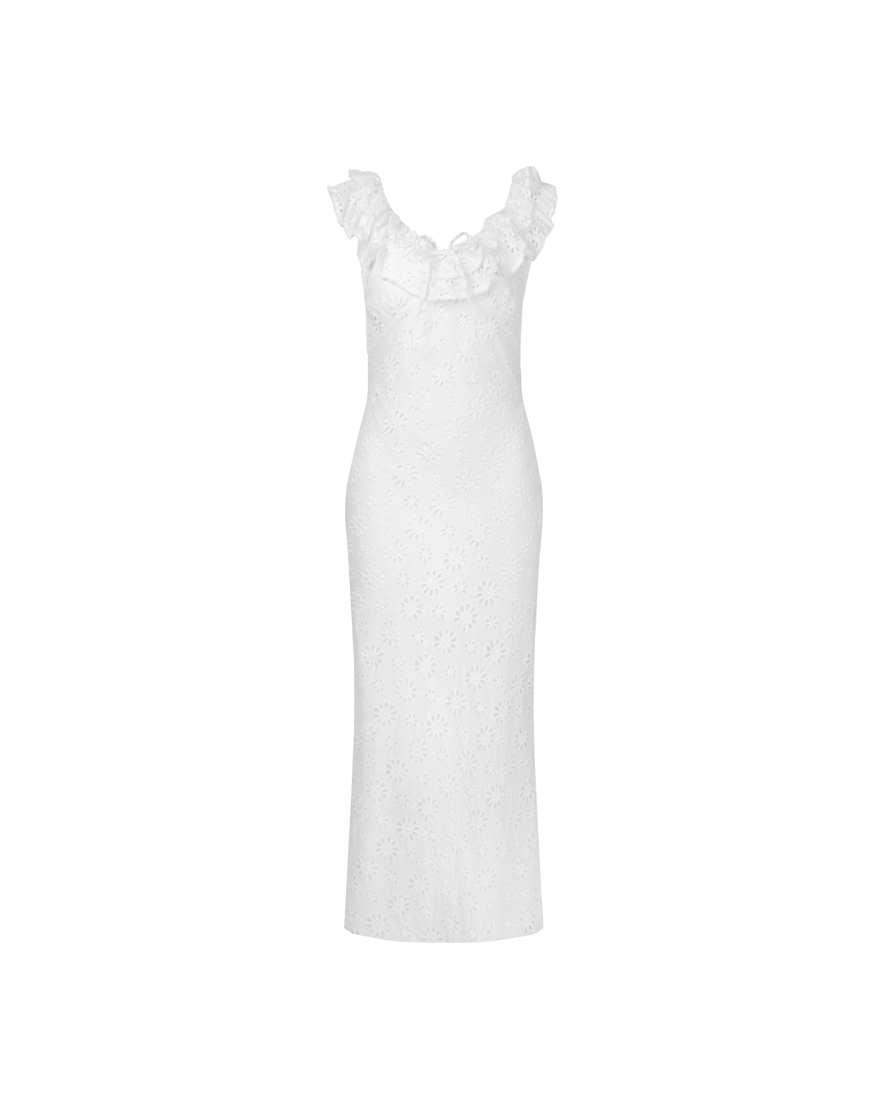 LEONIE RUFFLE DRESS WHITE