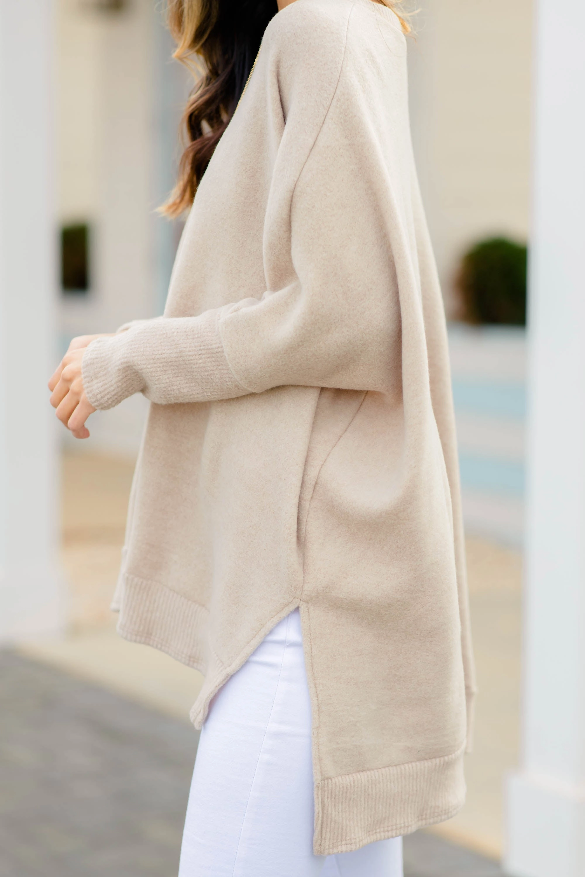 Like I Said Taupe Brown Brushed Knit Poncho Top