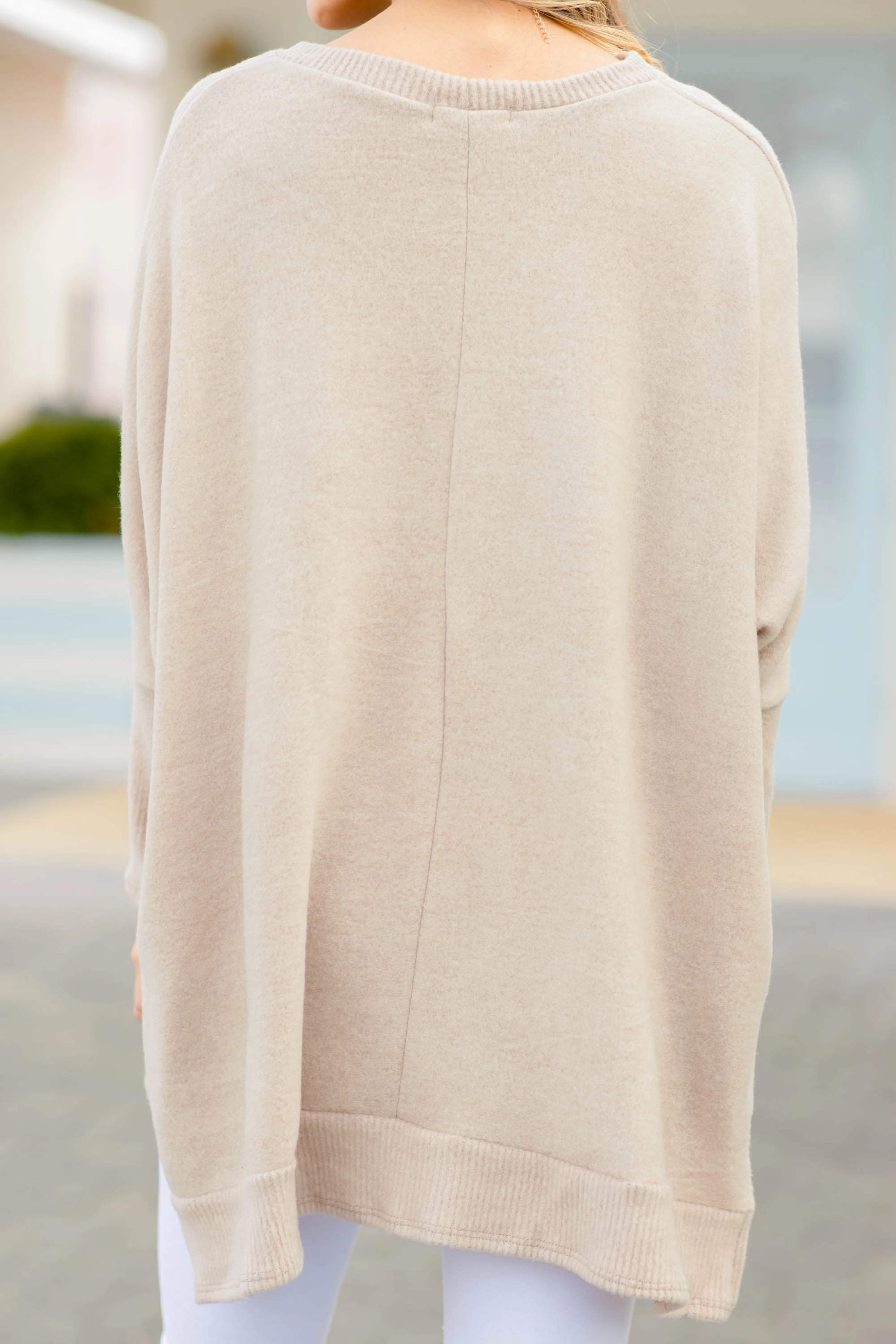 Like I Said Taupe Brown Brushed Knit Poncho Top