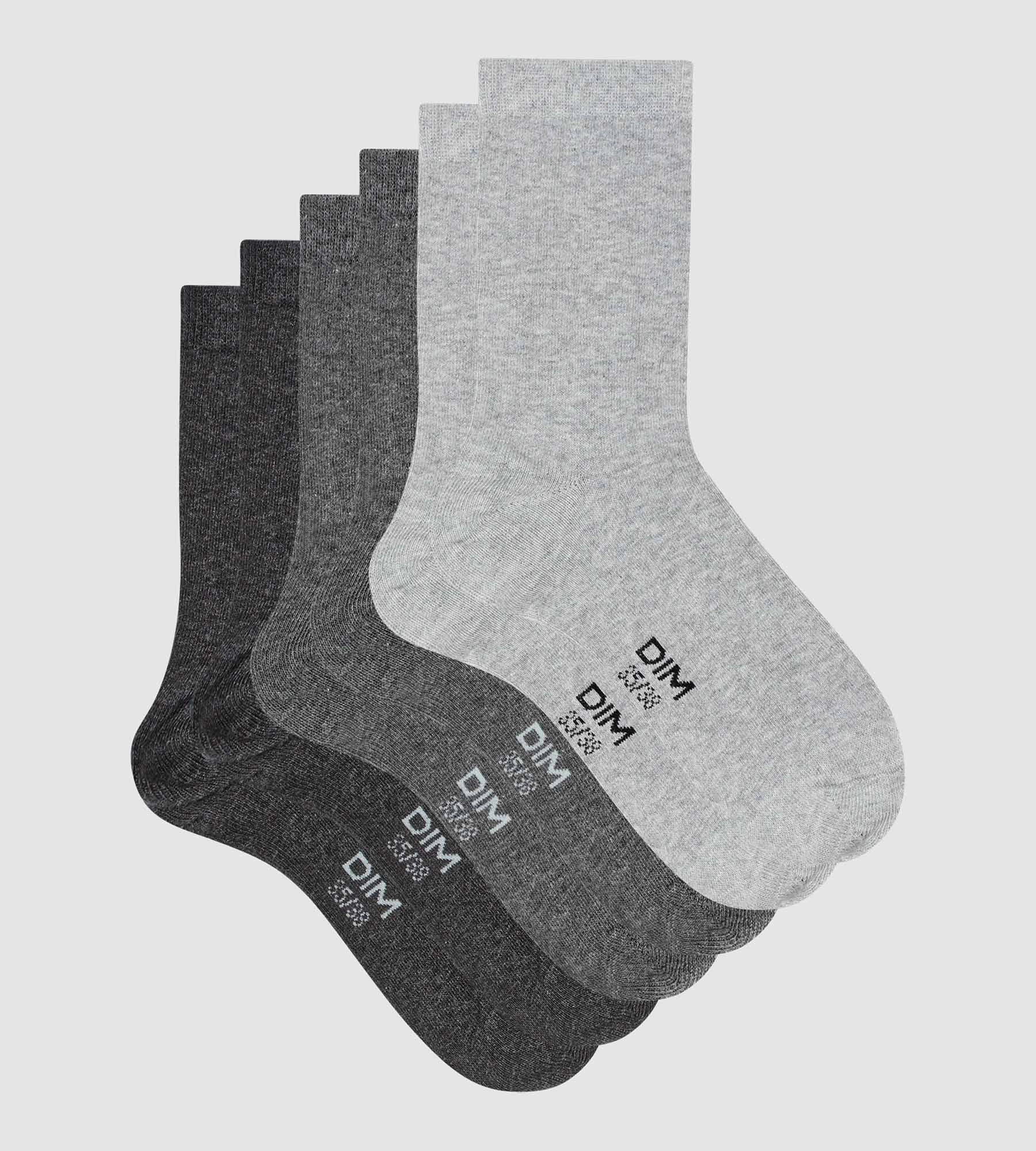 Lot de 3 paires de chaussettes femme Gris Clair en coton Dim