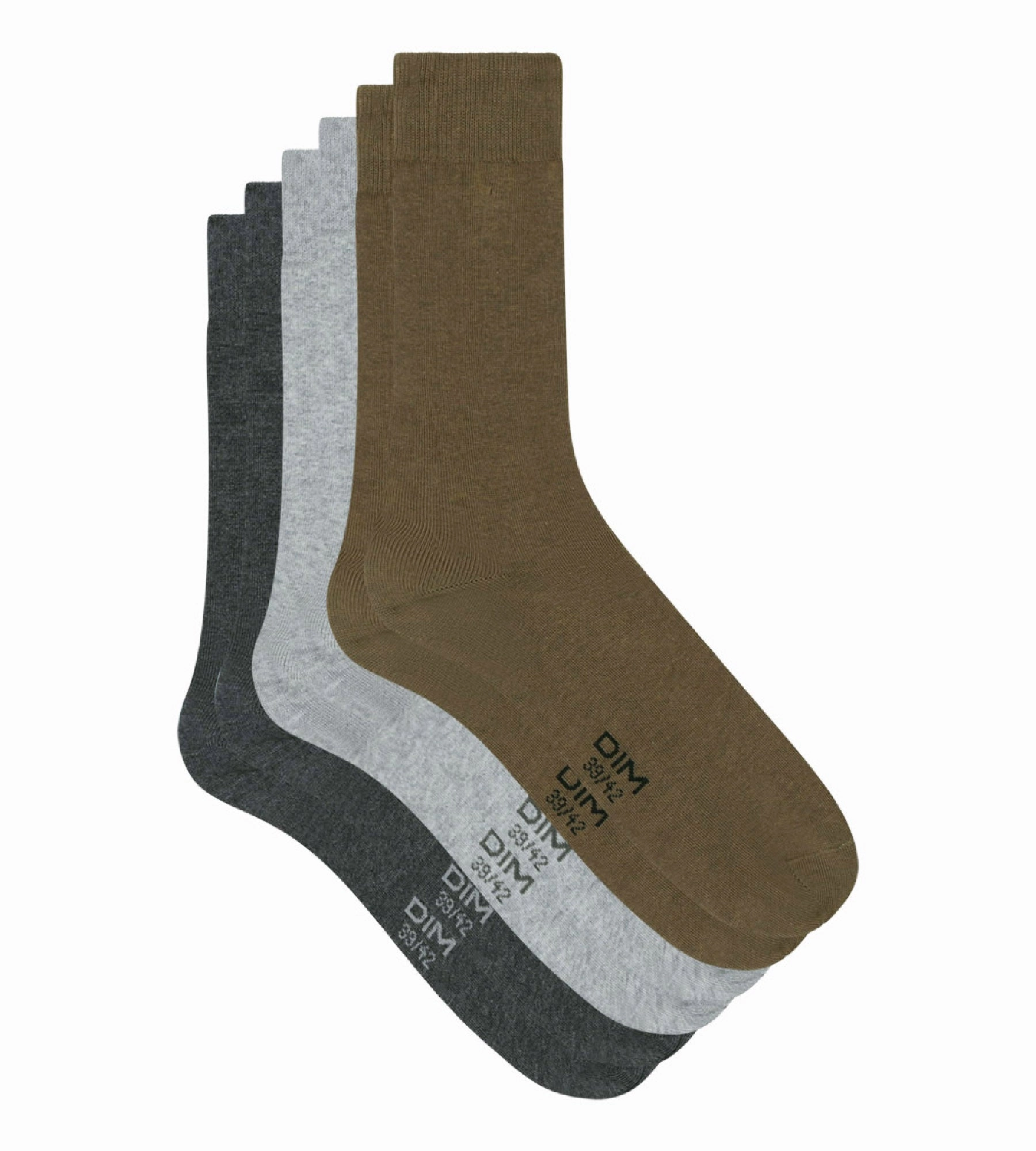 Lot de 3 paires de chaussettes homme Gris Kaki Dim Basic Coton