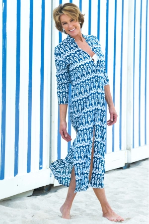 Mandarin Duster / Indigo Ikat