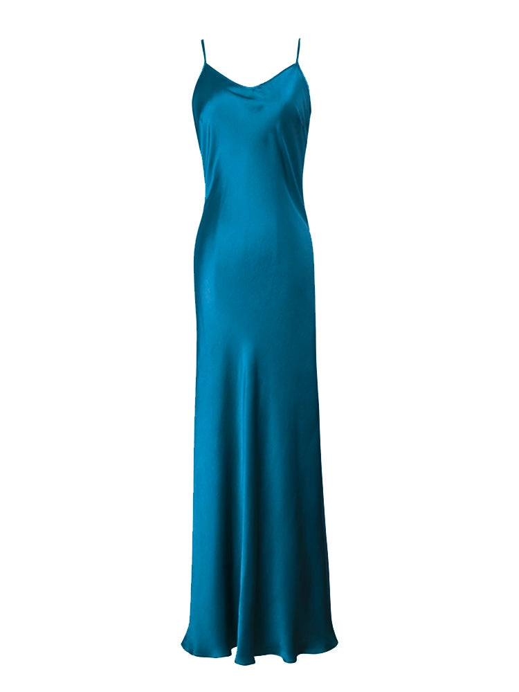 Midnight Sexy Silk Slip Dress Prom Cocktail Midi Dress