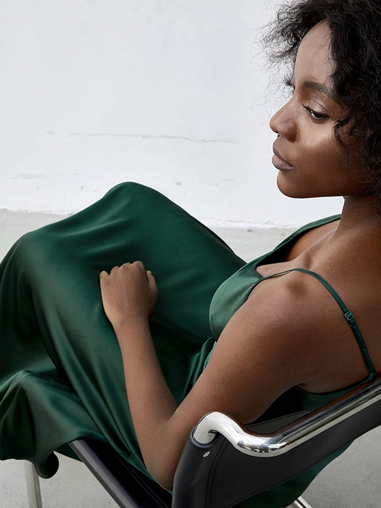 Midnight Sexy Silk Slip Dress Prom Cocktail Midi Dress