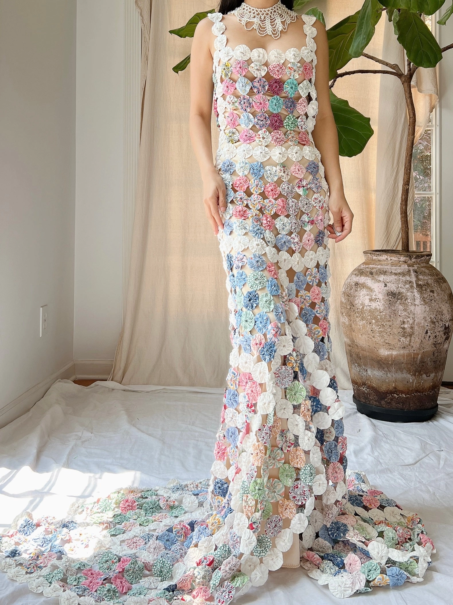 OOAK Antique Yoyo Quilt Gown - S/M