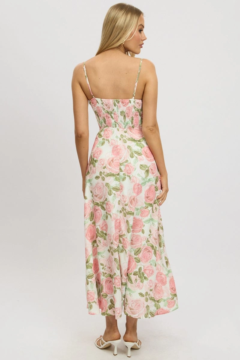 Pink Floral Maxi Dress Strappy