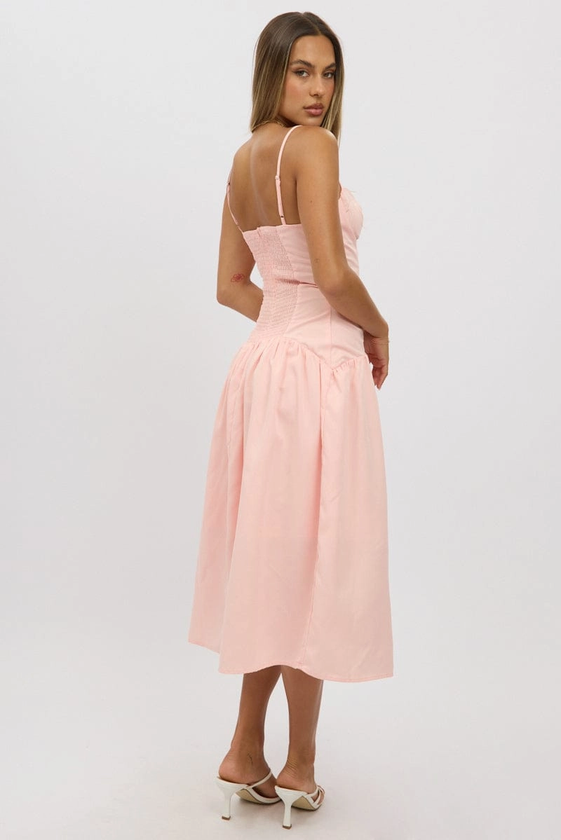 Pink Midi Dress Drop Waist