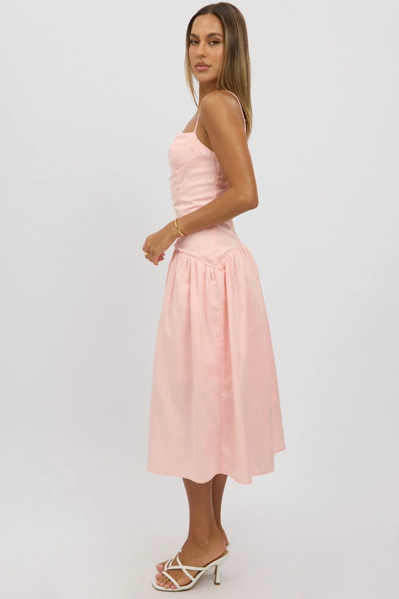 Pink Midi Dress Drop Waist