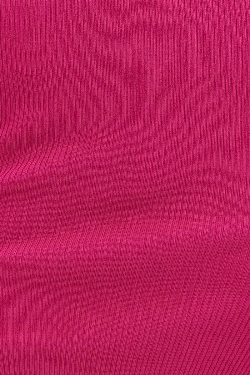 Pink Midi Dress High Neck Knit