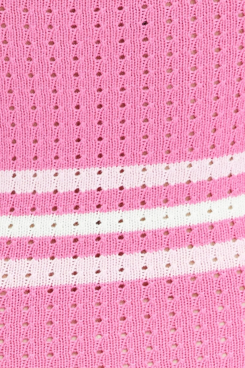 Pink Stripe Knit Dress Sleeveless Midi