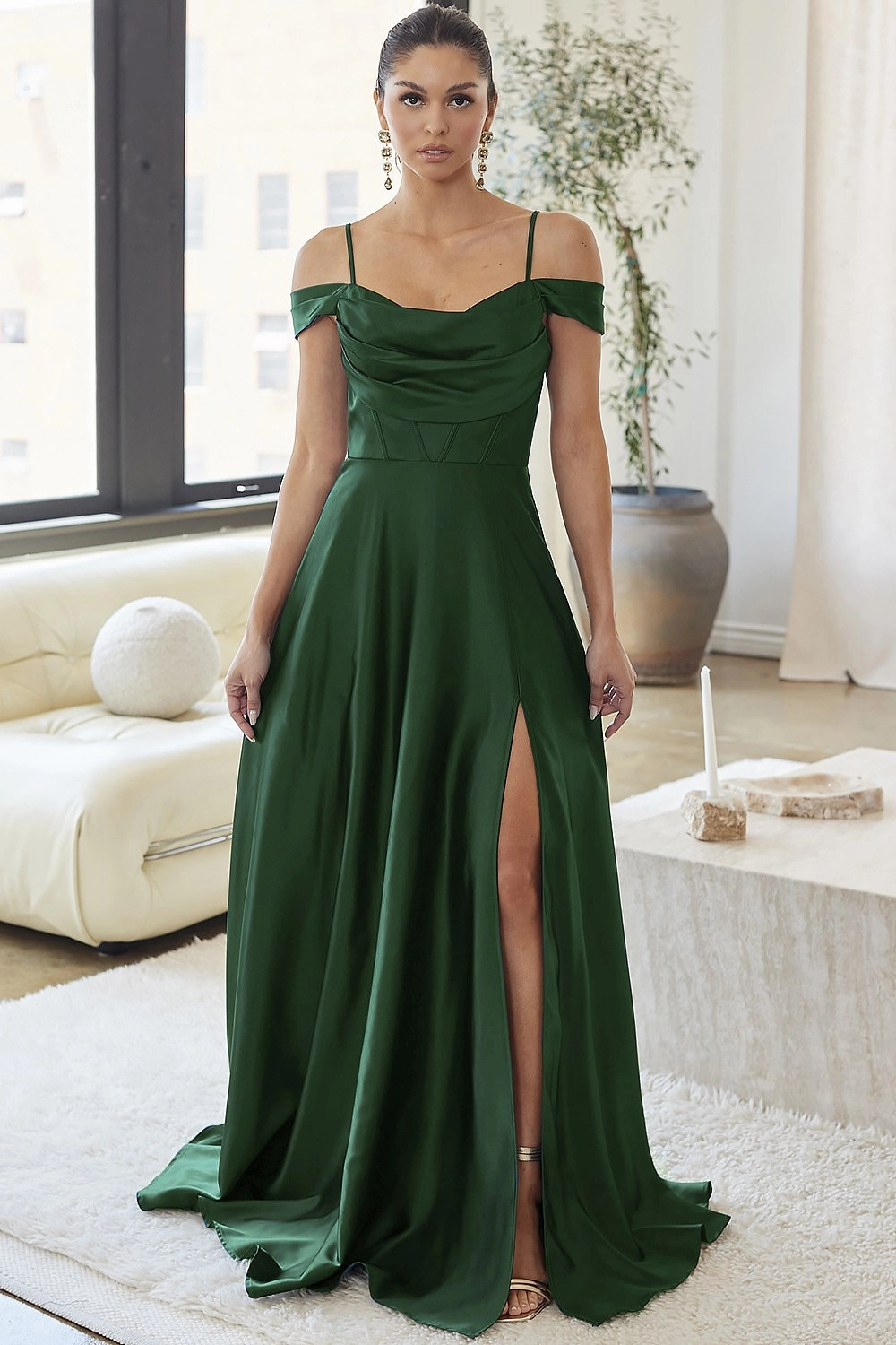 PRE-ORDER: Victoria Satin Dress in Emerald Green