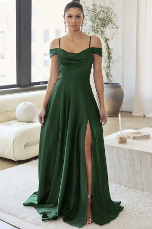 PRE-ORDER: Victoria Satin Dress in Emerald Green