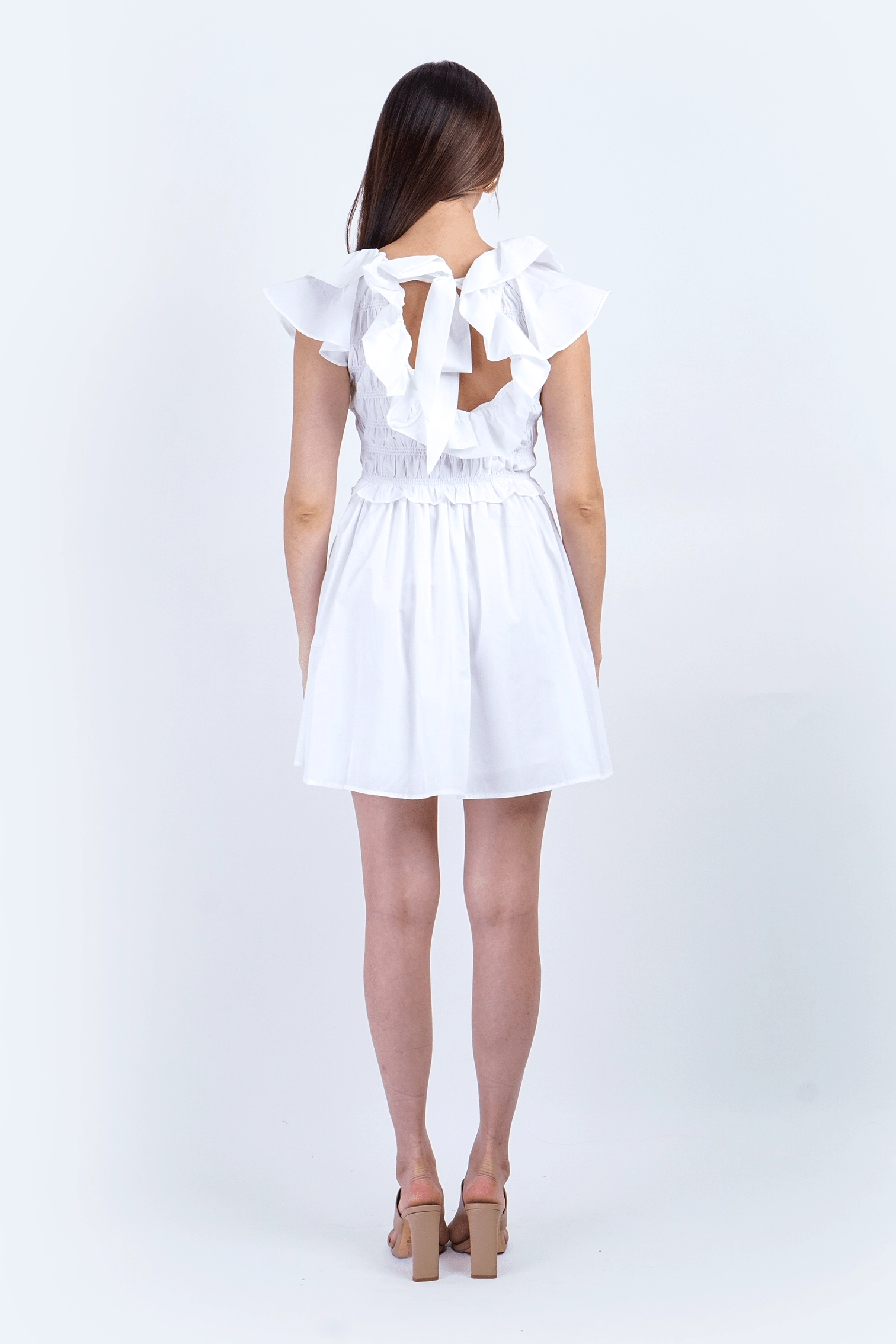 Ruffle Shoulder White Mini Dress