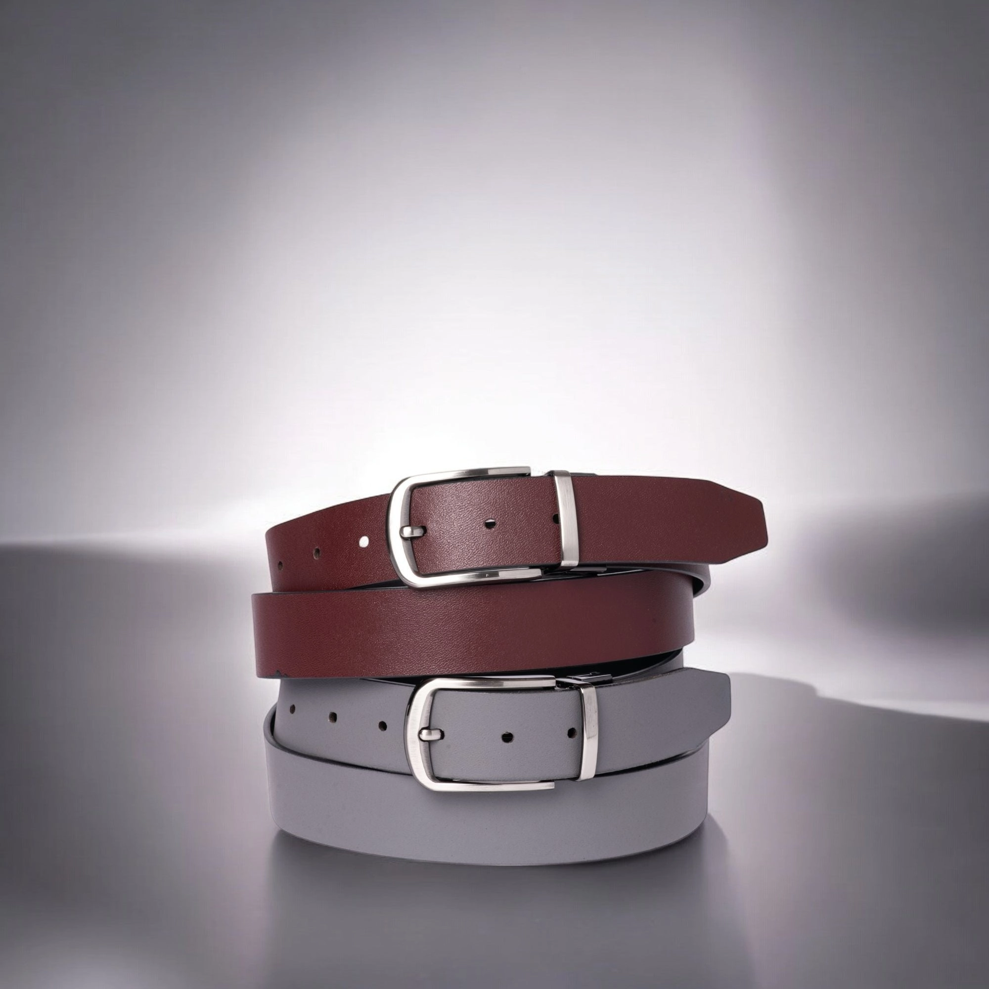 The Harvey Dent Belts- Black / Burgundy and Black/ Grey 2 pc Gift Set