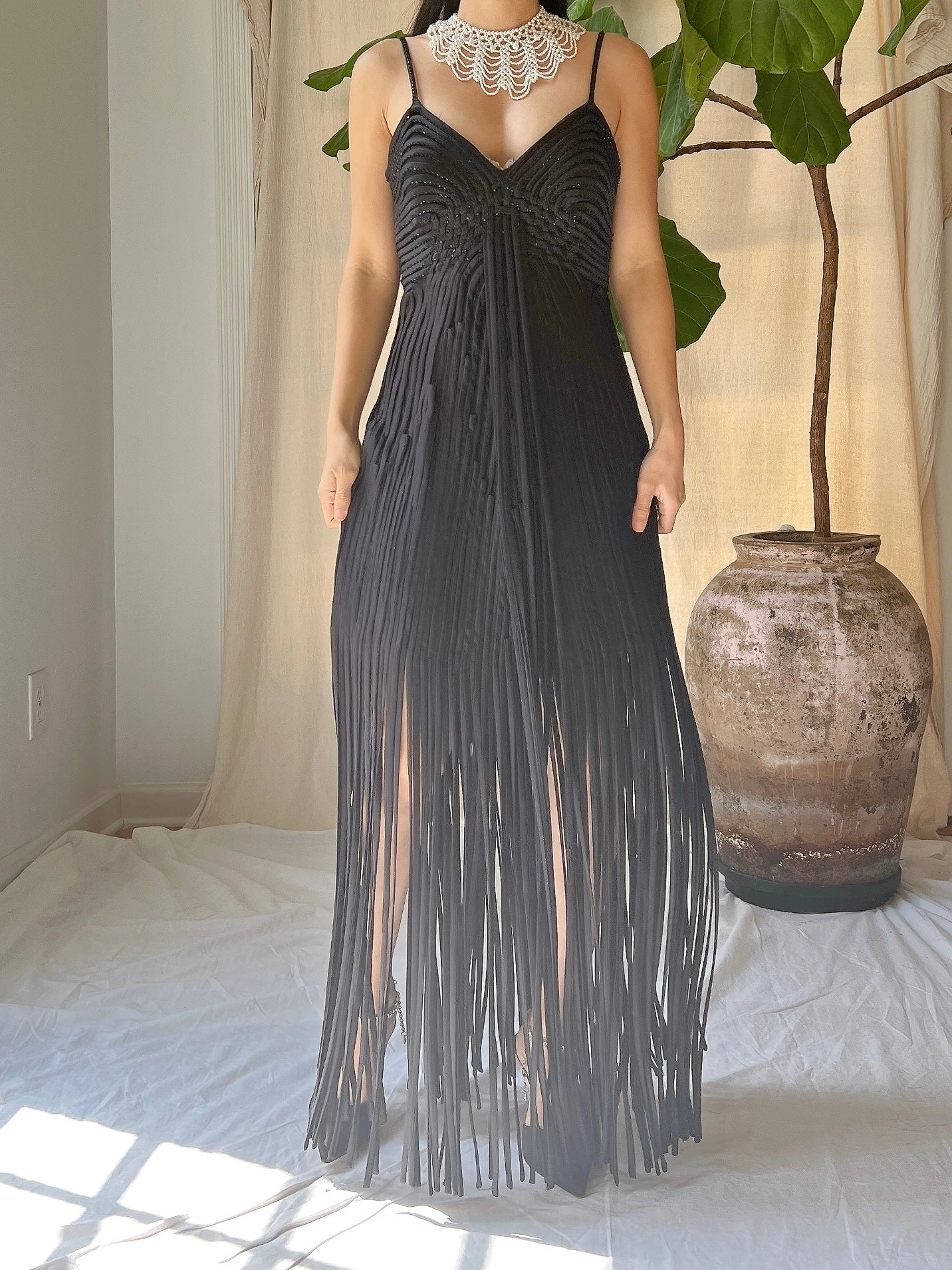 Vintage Alberto Makali Silk Ribbon Fringe Dress - XS