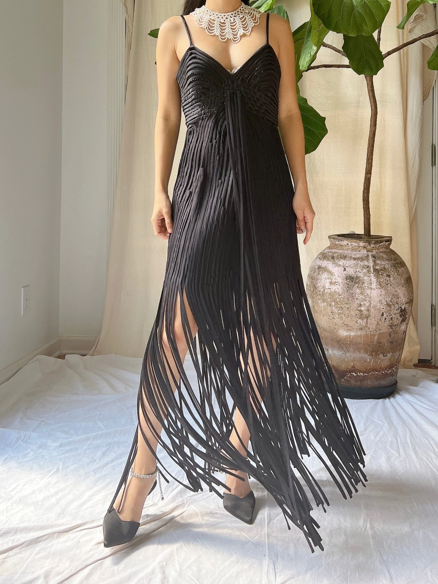 Vintage Alberto Makali Silk Ribbon Fringe Dress - XS