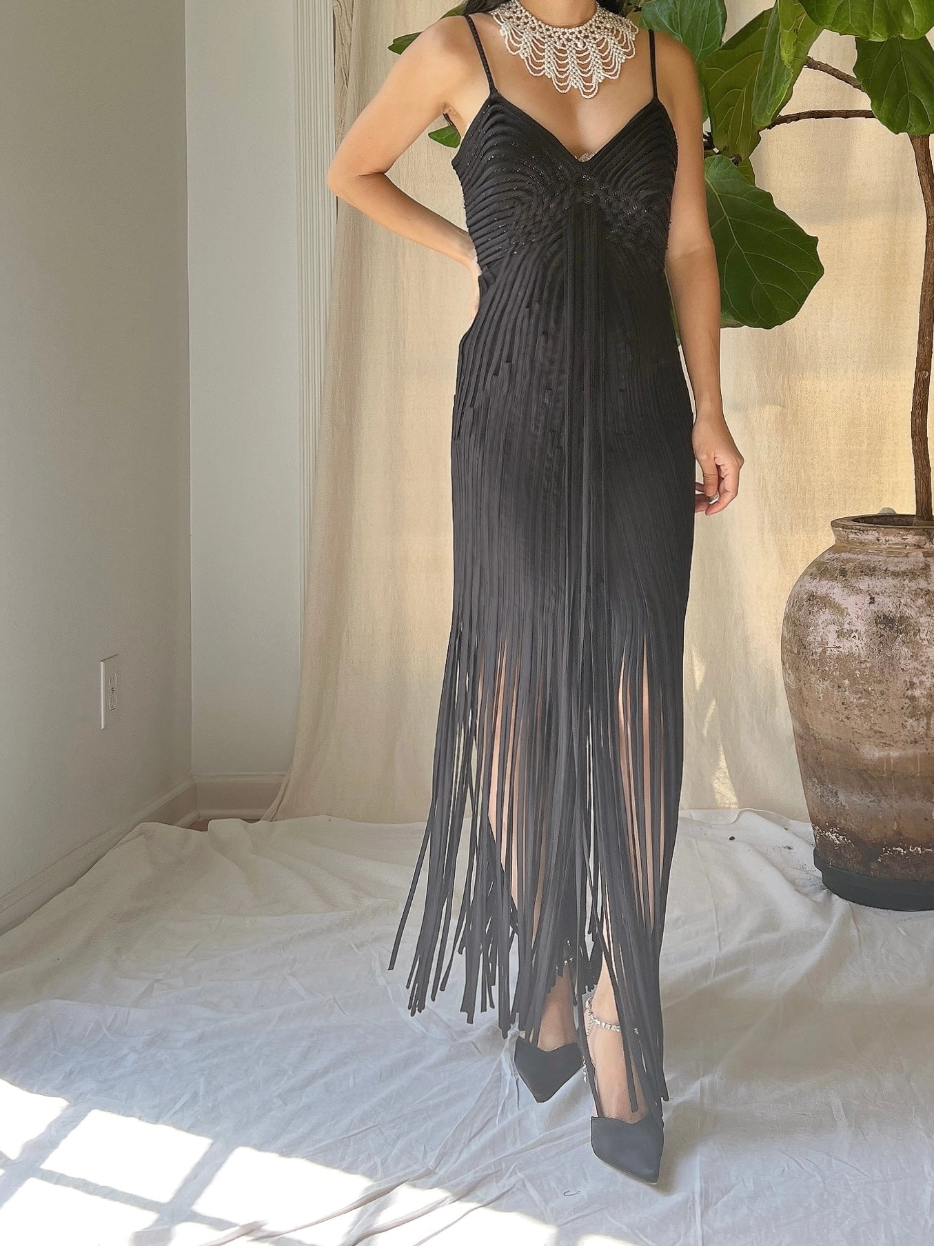Vintage Alberto Makali Silk Ribbon Fringe Dress - XS