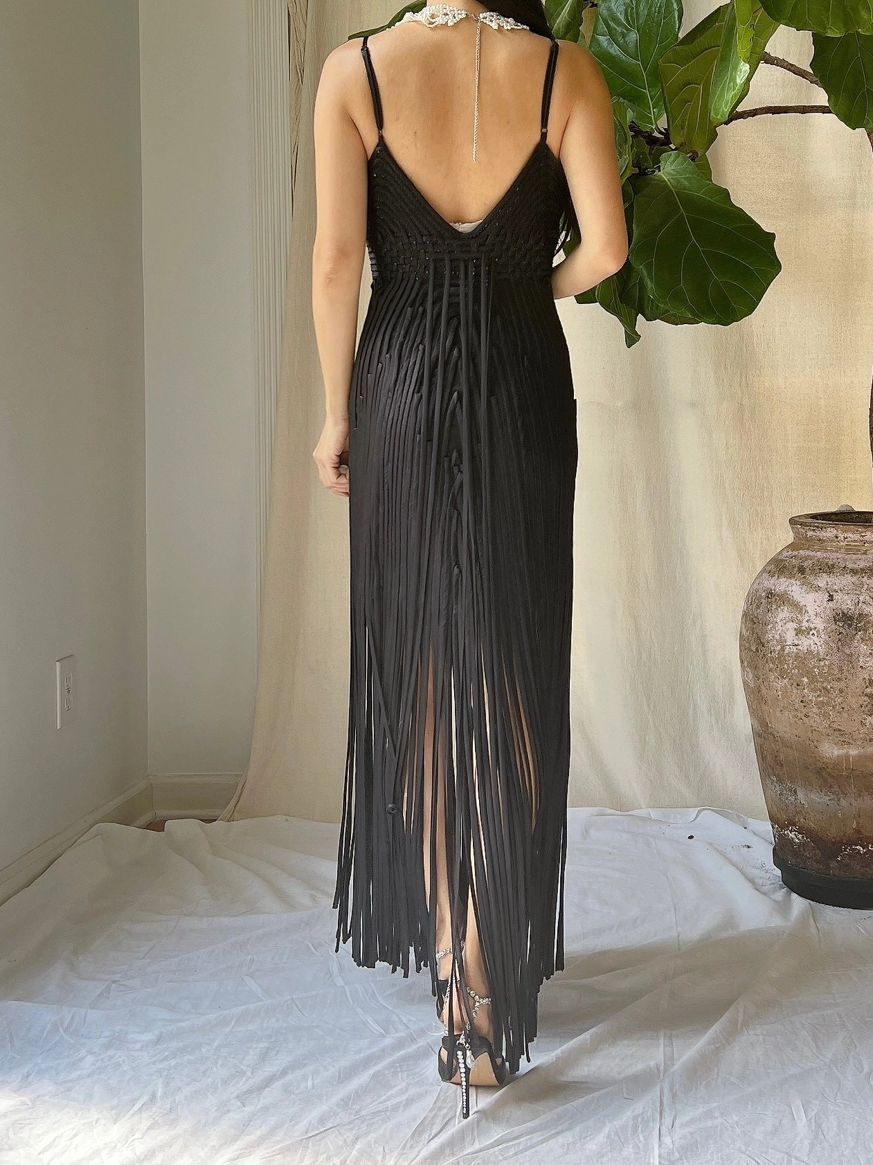Vintage Alberto Makali Silk Ribbon Fringe Dress - XS