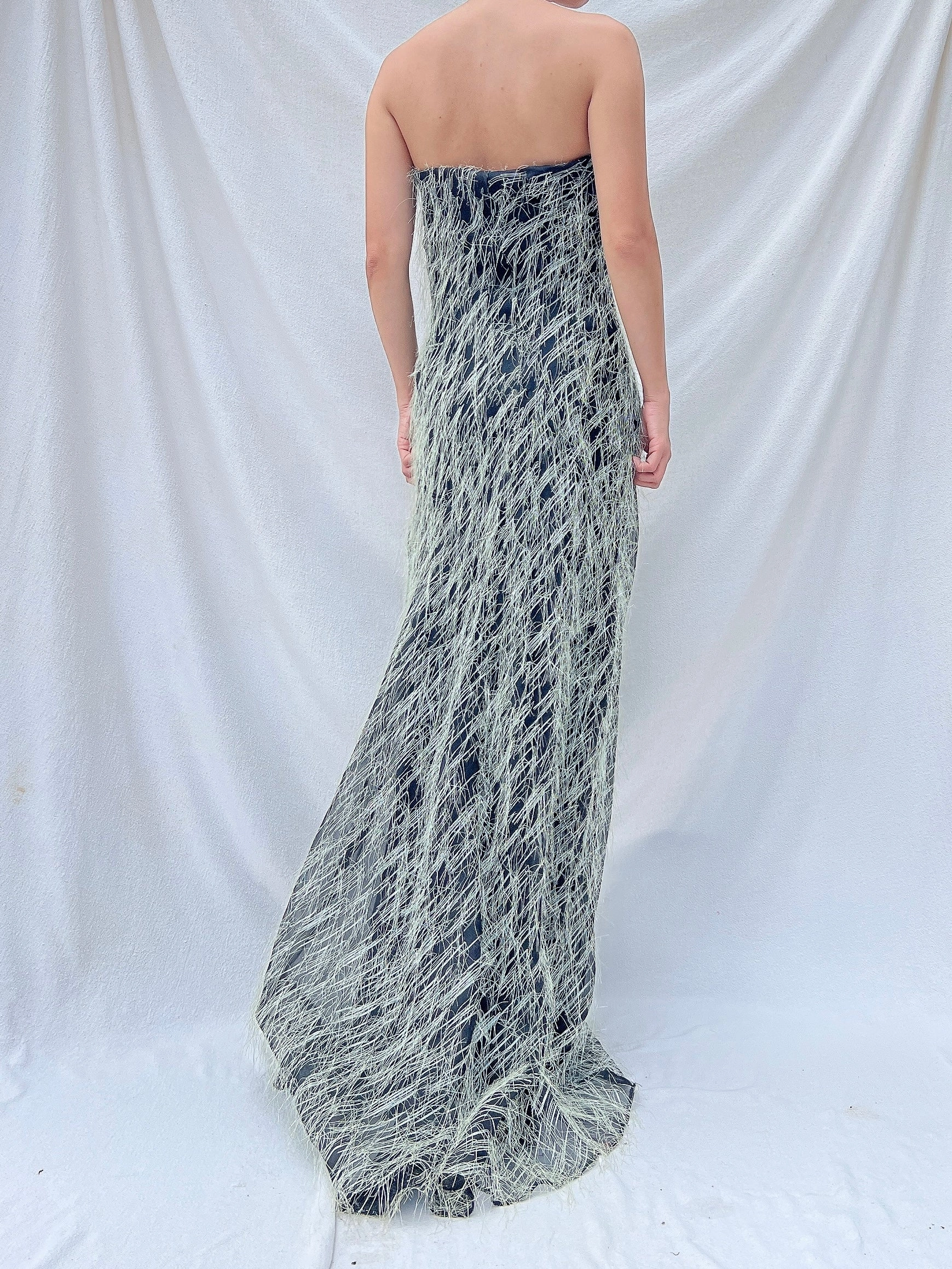 Vintage Ben de Lisi Fringe Gown - L