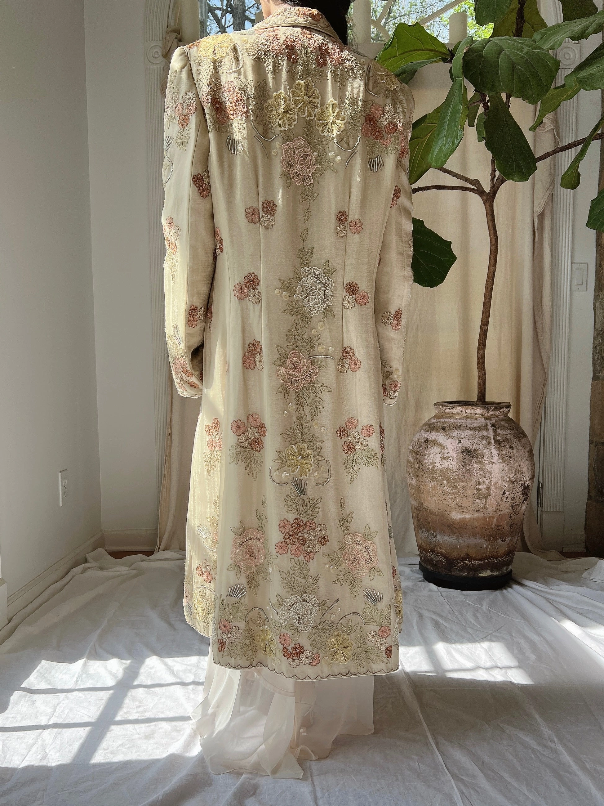 Vintage Eavis and Brown Silk Embroidered Jacket - M