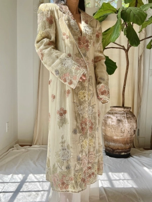 Vintage Eavis and Brown Silk Embroidered Jacket - M