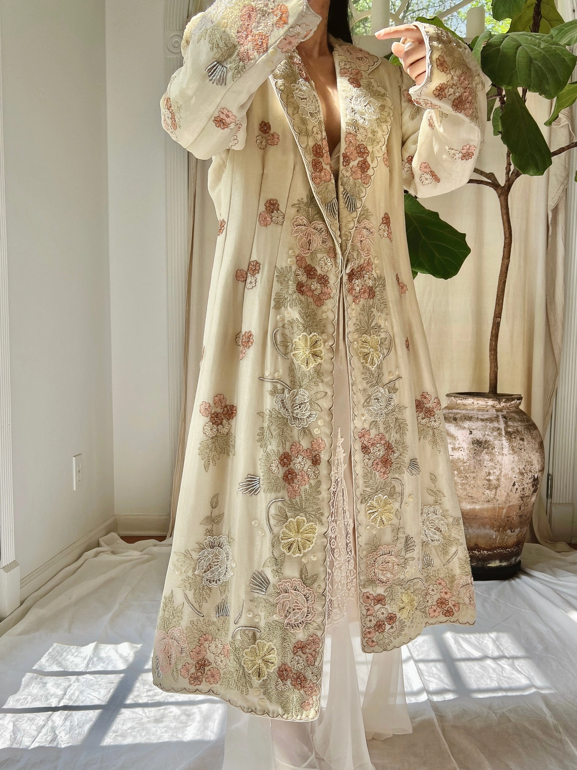 Vintage Eavis and Brown Silk Embroidered Jacket - M