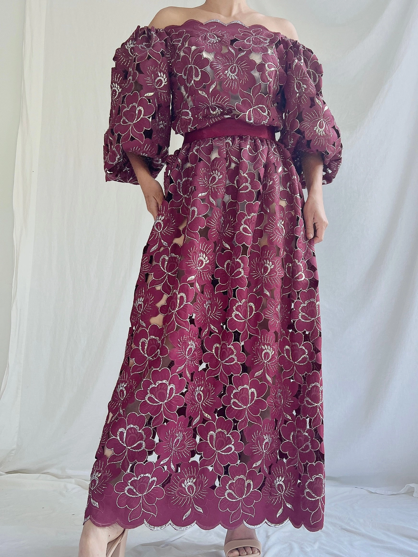 Vintage Floral Cutout Dress - S