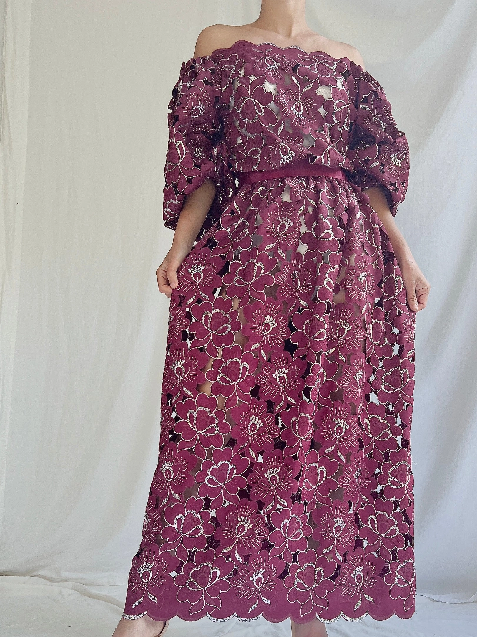 Vintage Floral Cutout Dress - S