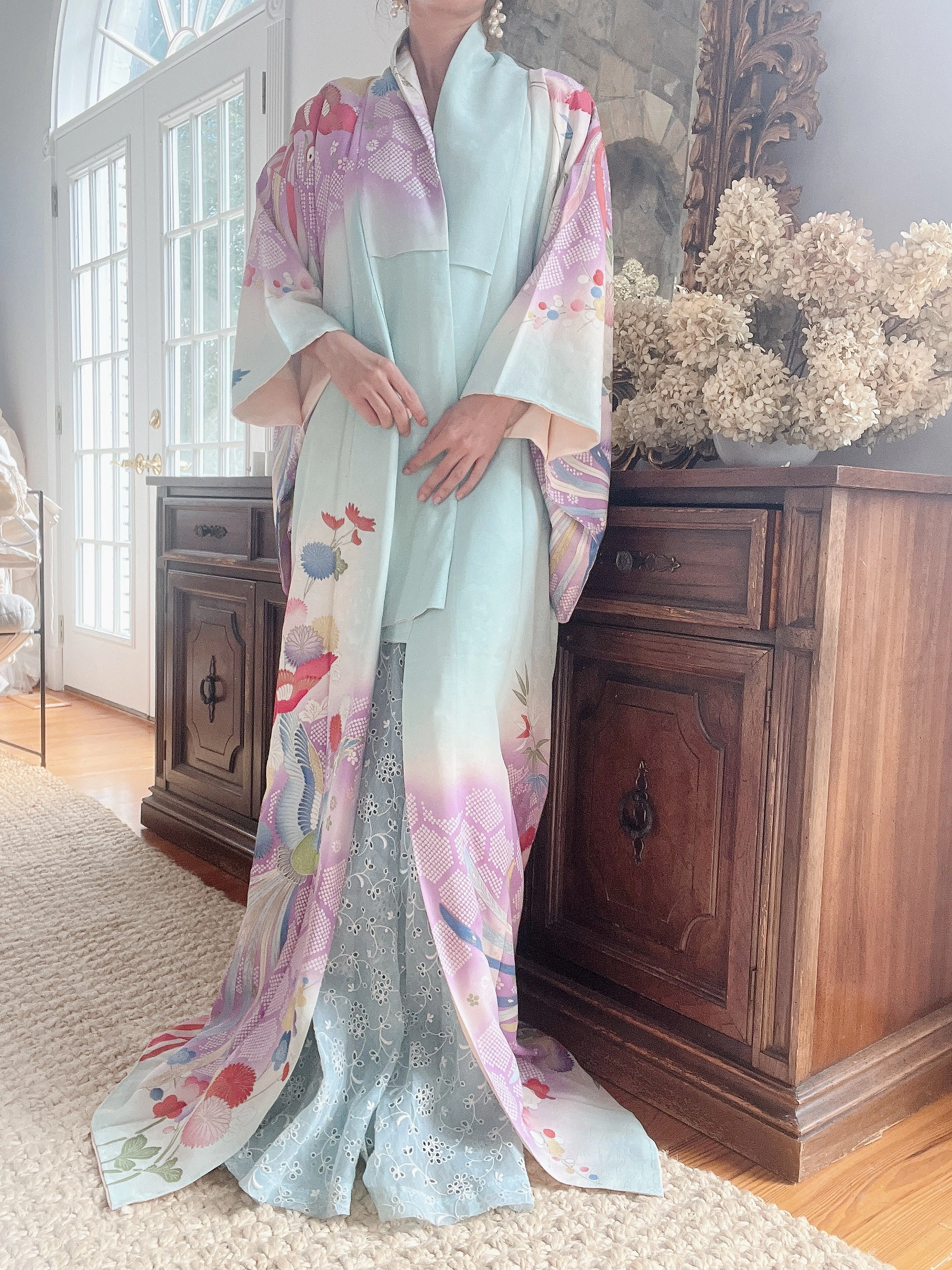 Vintage Pastel Cyan Kimono - OSFM