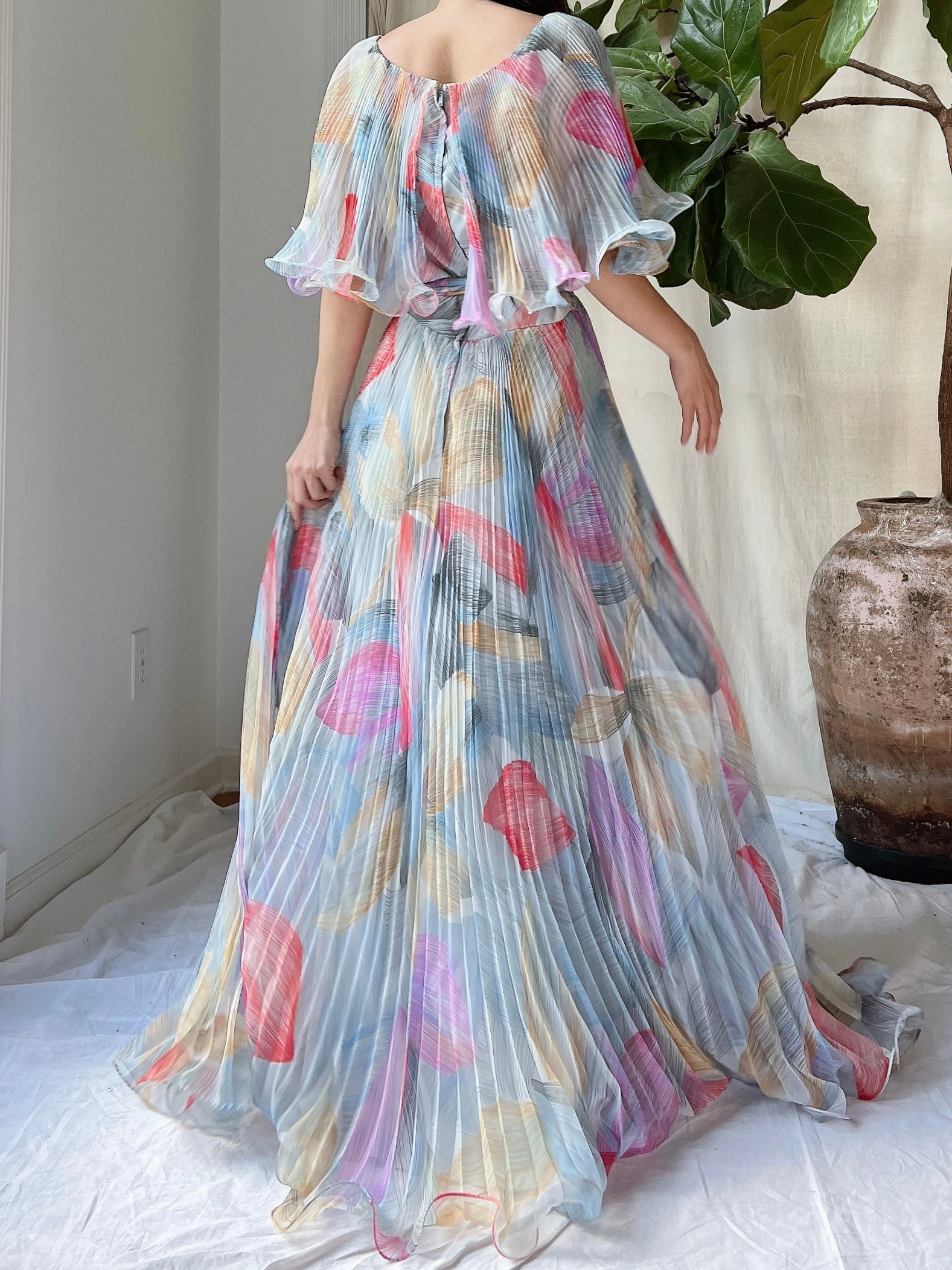 Vintage Pleated Abstract Dress - M
