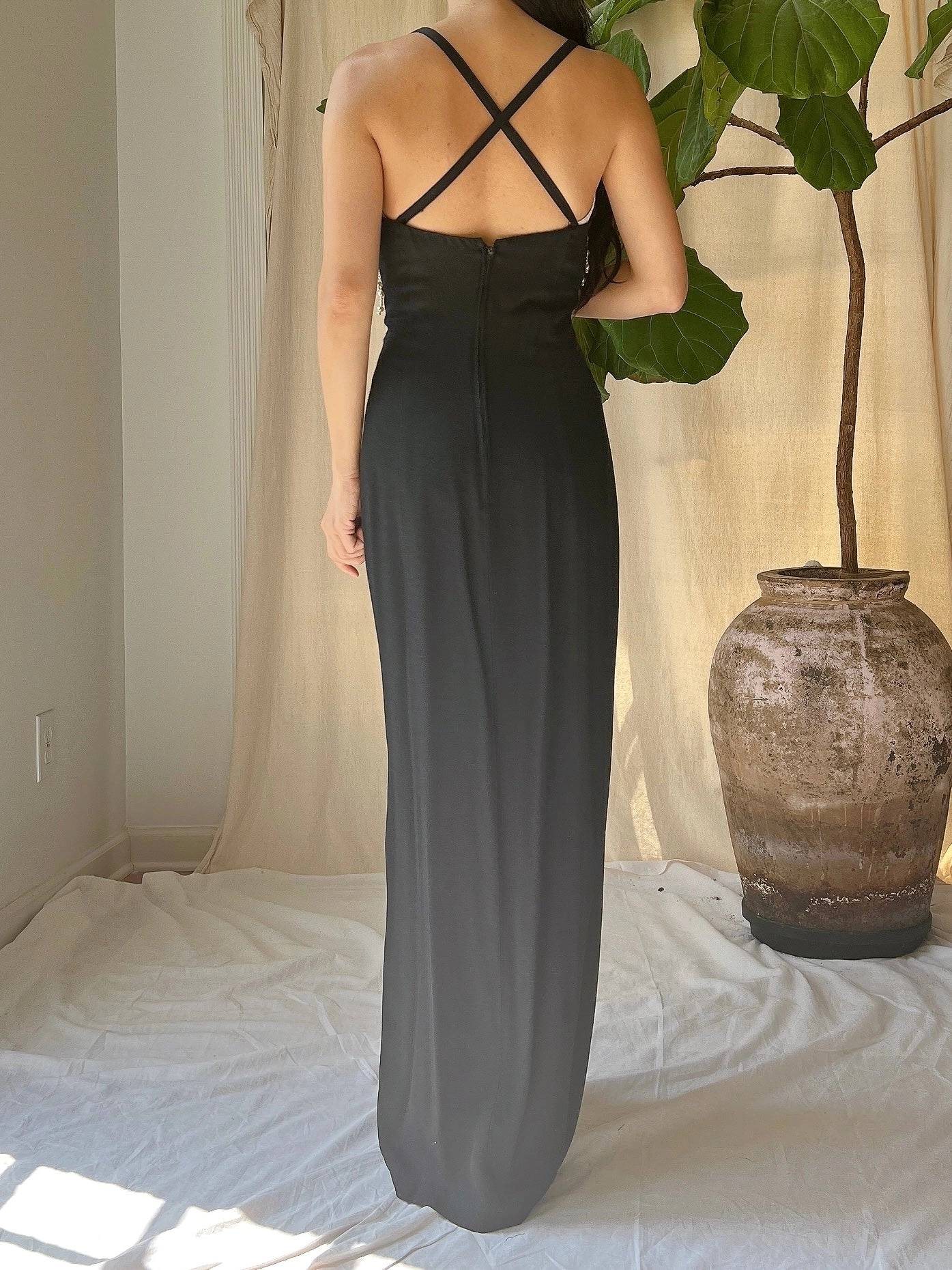 Vintage Rayon Pearl Tassel Bodice Gown - M