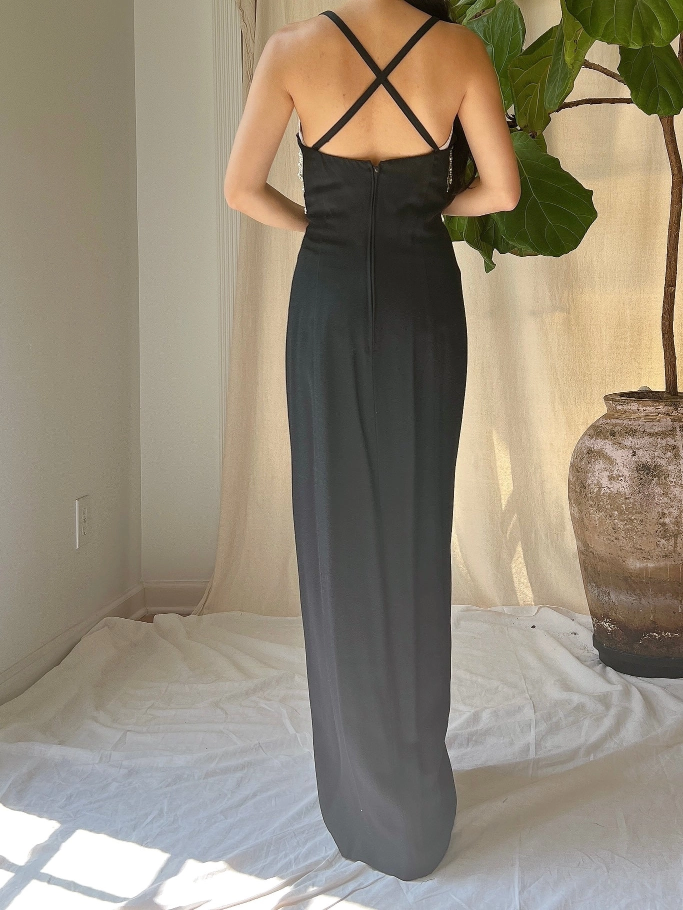 Vintage Rayon Pearl Tassel Bodice Gown - M
