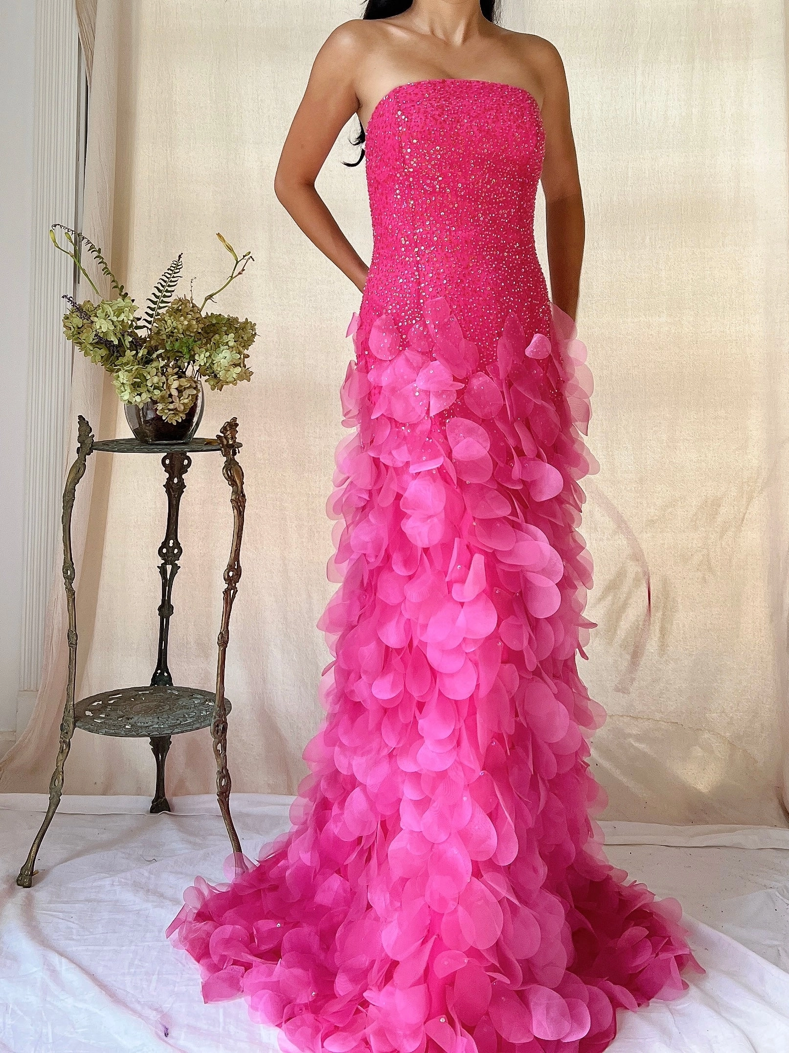 Vintage Silk Petal Gown - XS-M
