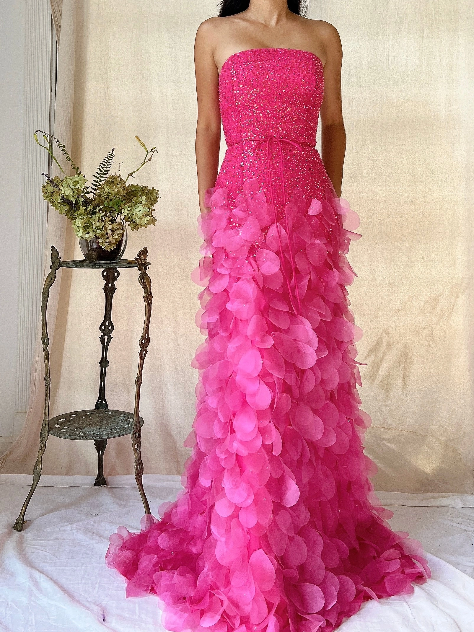 Vintage Silk Petal Gown - XS-M