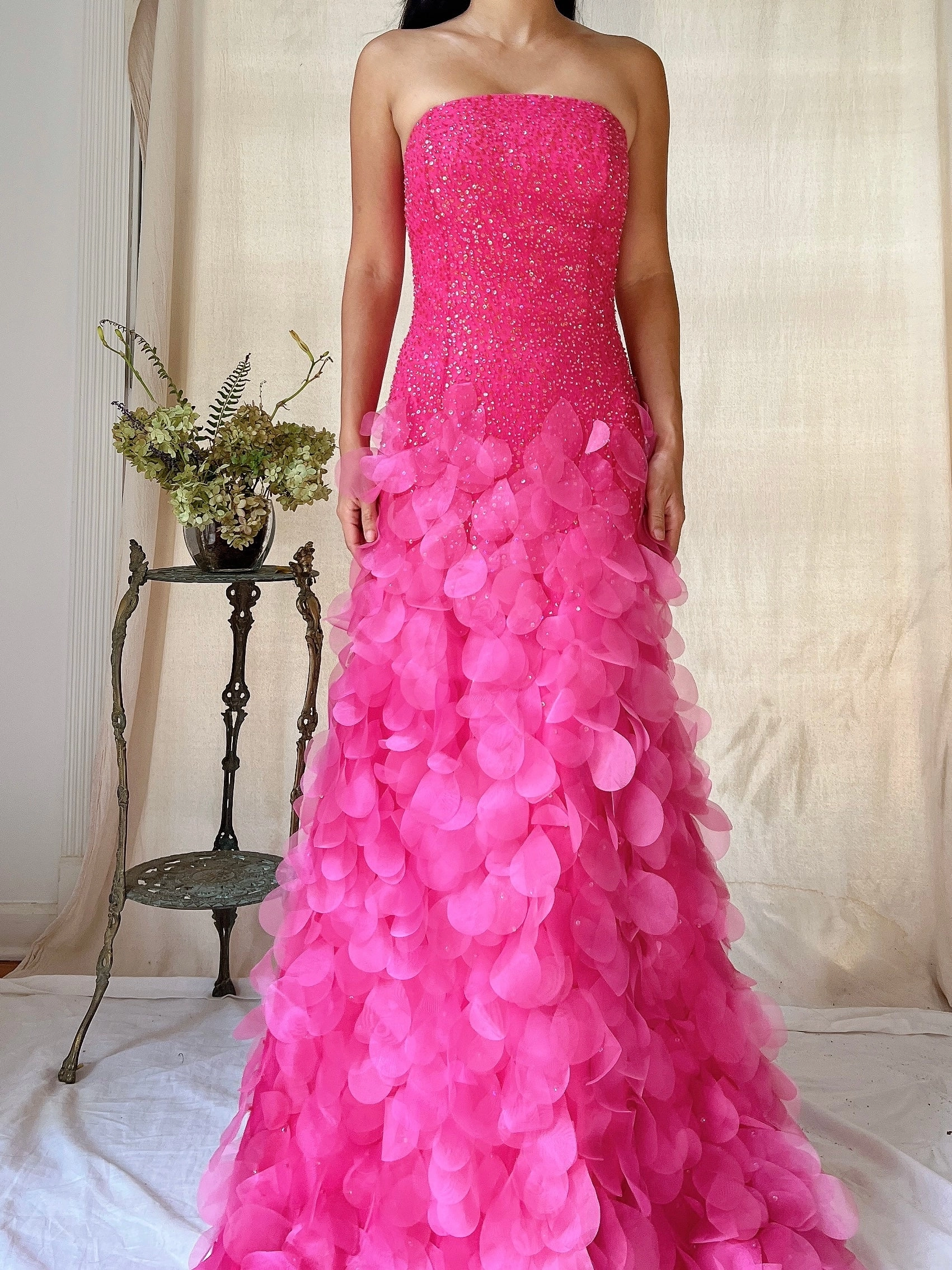 Vintage Silk Petal Gown - XS-M