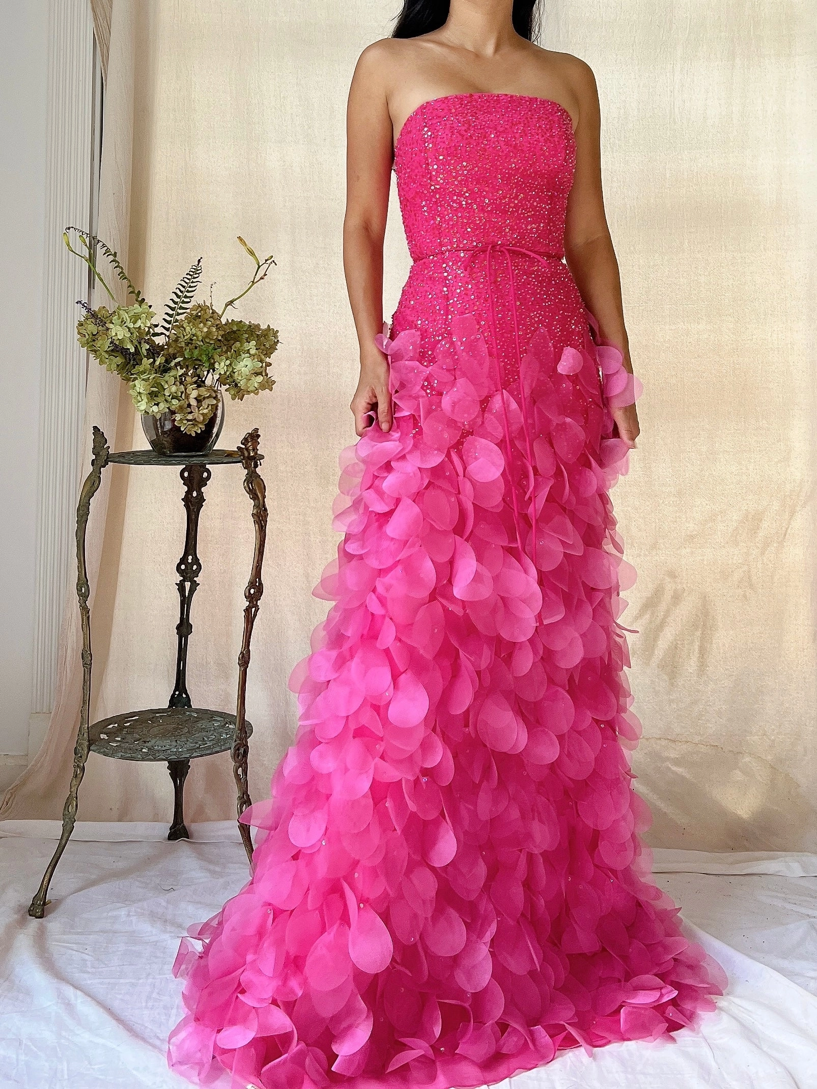 Vintage Silk Petal Gown - XS-M