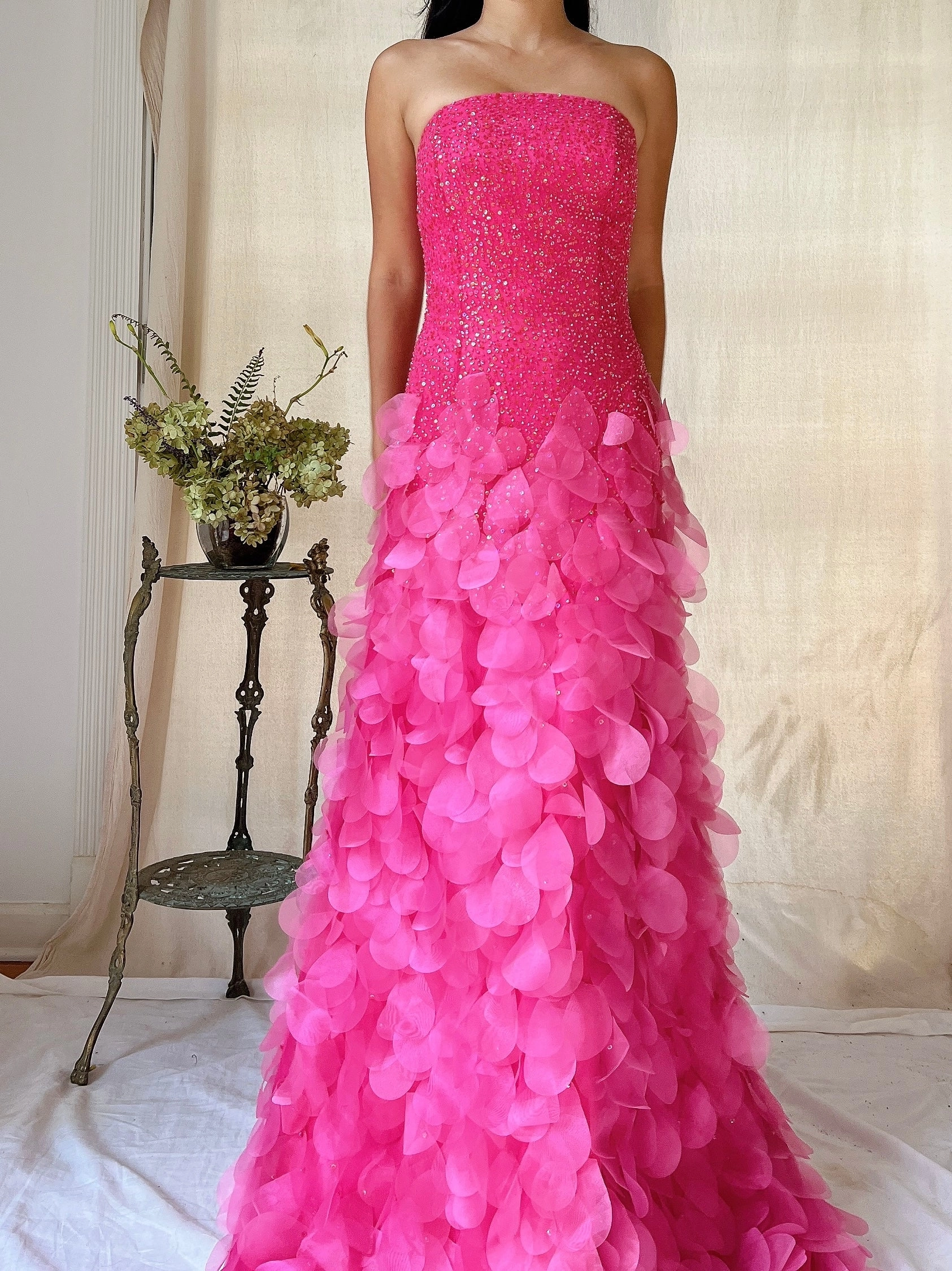 Vintage Silk Petal Gown - XS-M