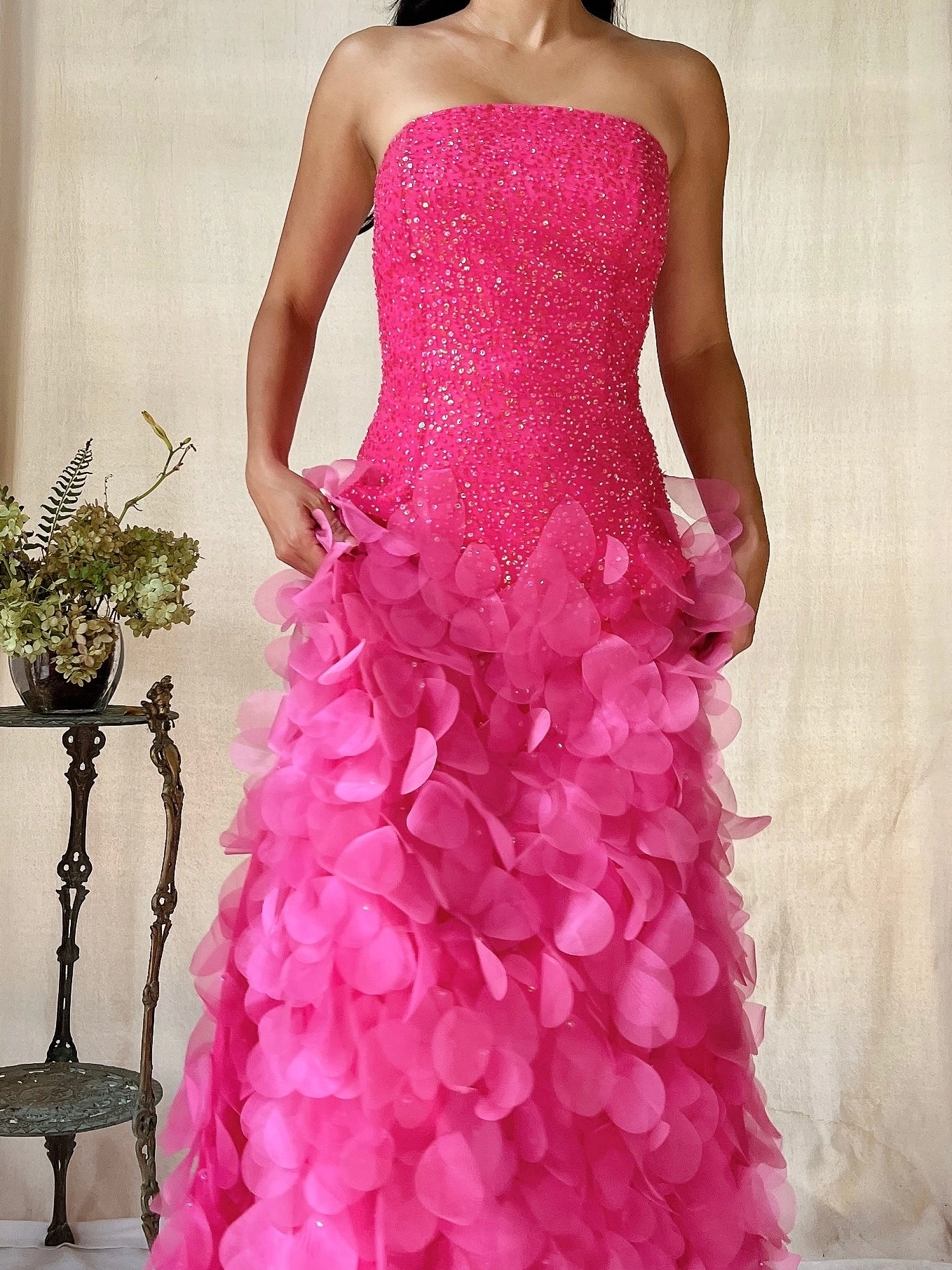 Vintage Silk Petal Gown - XS-M