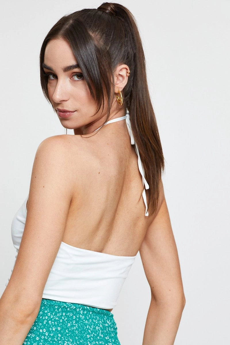 White Basic Top Halter Neck