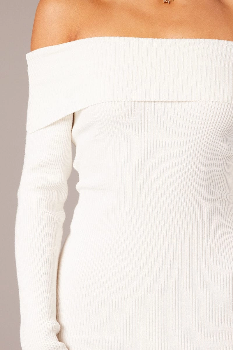 White Knit Dress Long Sleeve Mini