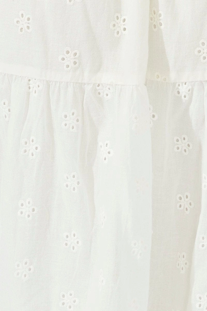 White Midi Dress Sleeveless Eyelet